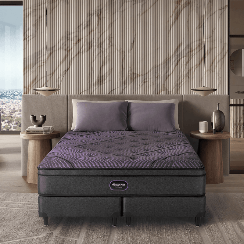 Colchón y Sommier Beautyrest Platinium posee una base combinada de resortes enfundados Beautyrest Originales, Smart y Plus.