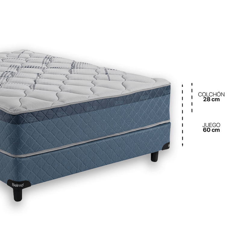 Colchón y Sommier Belspring 3, 2 Plazas 190x140 compuesto por Resortes Templados Electrónicamente con Doble Marco de Acero.