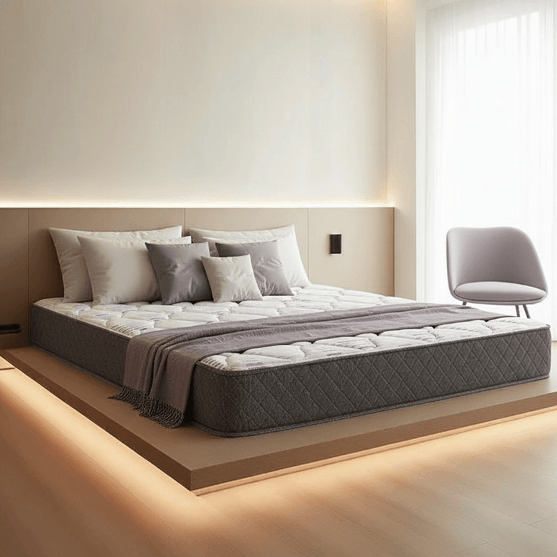 Colchón Density 1, 1 Plaza 190x120 se compone de espuma de poliuretano de mediana densidad. Tapizado en tela de Tejido de Punto.