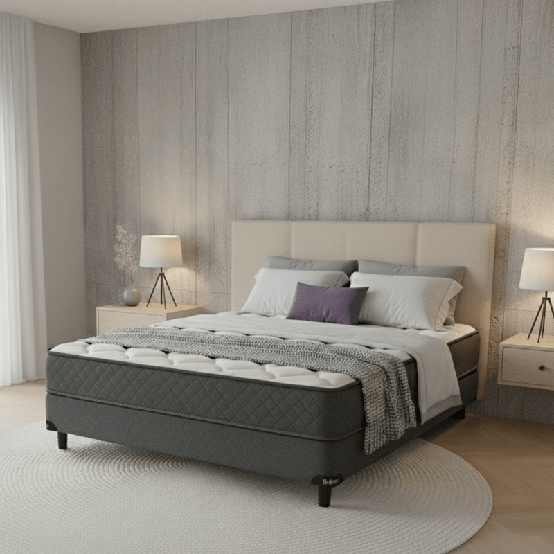 Colchón y Sommier Density 2, 2 Plazas 190x150,  se compone de espuma de poliuretano de Alta densidad, con superficie en Tela de Tejido de Punto.