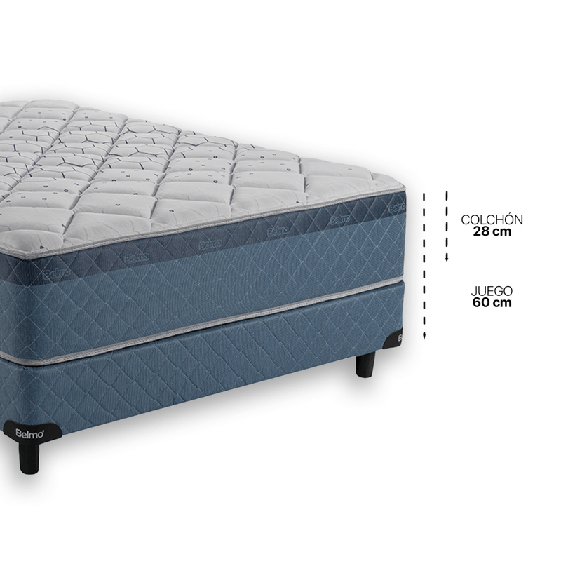 Colchón y Sommier Pocket, 2 Plazas 190x140, compuesto de Resortes Pocket combinado con mantas interiores de Alta Densidad y Espuma Perimetral.