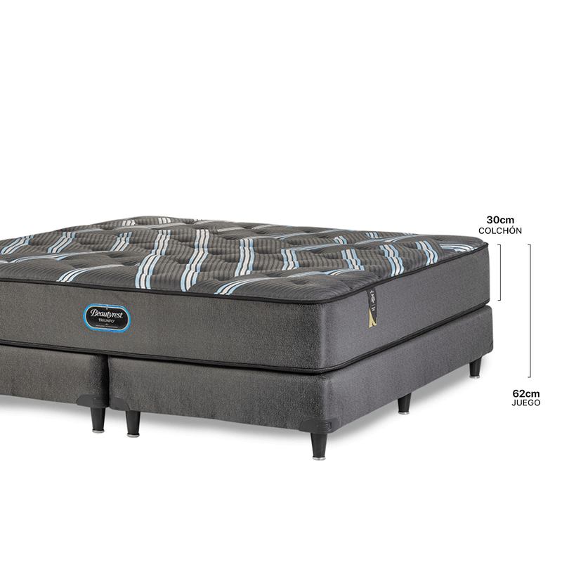 Colchón Beautyrest Triunfo se conforma con espuma de látex con partículas de gel frío más una manta de espuma Extra Firme.