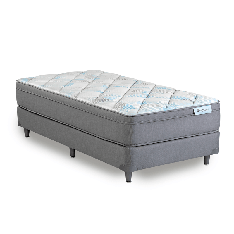 Colchón y Sommier BeautySleep Pocket compuesto por Resortes de acero de estructura cilíndrica embolsados individualmente.