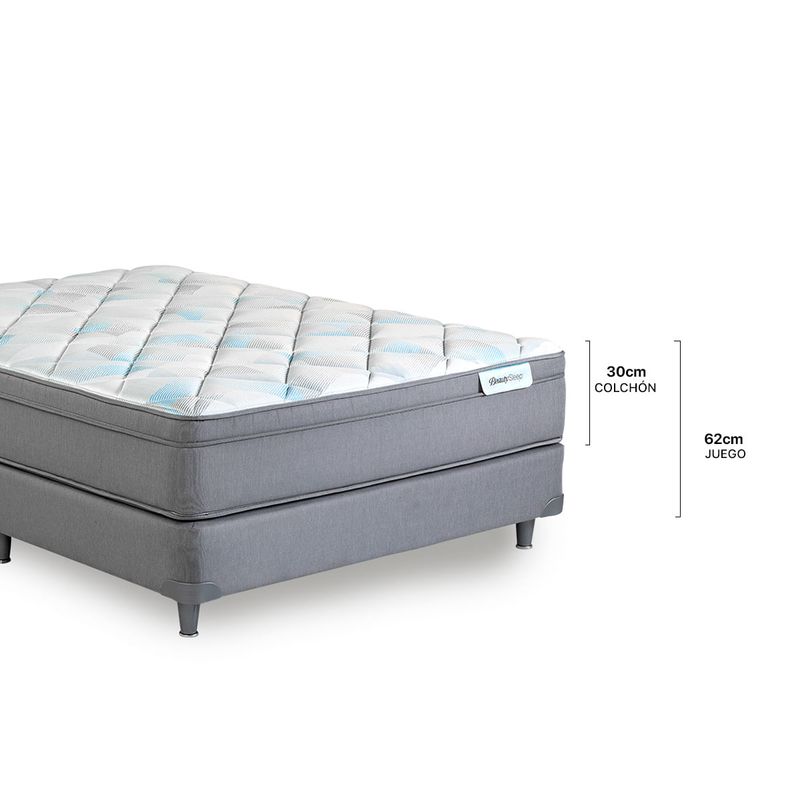 Colchón y Sommier BeautySleep Pocket compuesto por Resortes de acero de estructura cilíndrica embolsados individualmente.