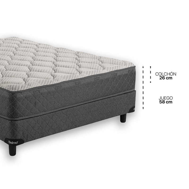 Colchón Belspring 2, 2 Plazas 190x140 compuesto por resortes Bicónicos con Estabilizadores de Espuma. Tapizado en Tejido de Punto. Envío rápido y cuotas sin interés.