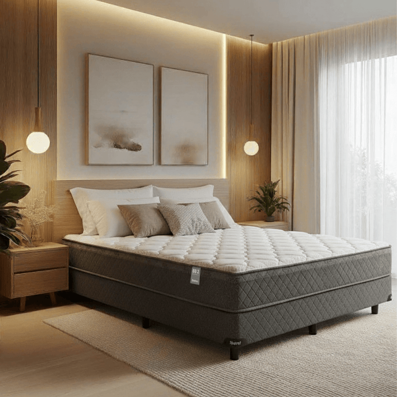 Colchón y Sommier Belspring 2, 1 Plaza 190x80 compuesto por resortes bicónicos con diseño de Sistema Europeo. Tapizado en Tejido de Punto. Envío rápido y cuotas sin interés.